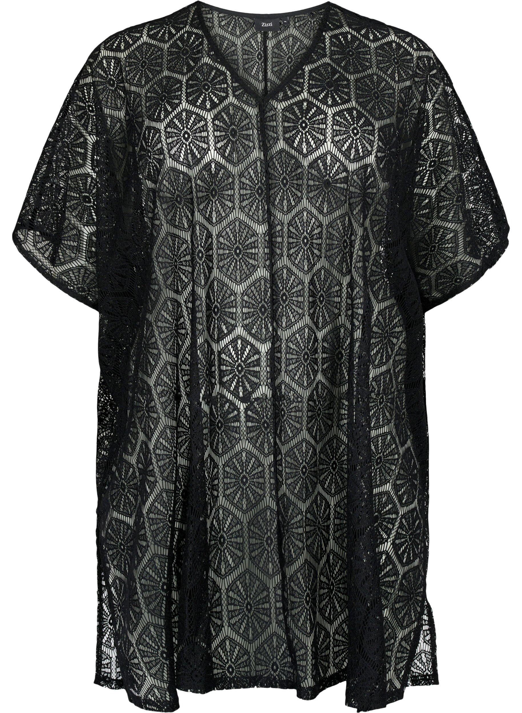 Zizzi Kaftan strandkjole med hulm&oslash;nster, Black, Packshot image number 0