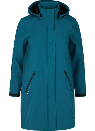 Lang softshell jakke med hætte, Blue Coral solid, Packshot image number 0