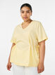 Bluse i bomuldsblanding med V-hals og bindeb&aring;nd, Gul, Model image number 0
