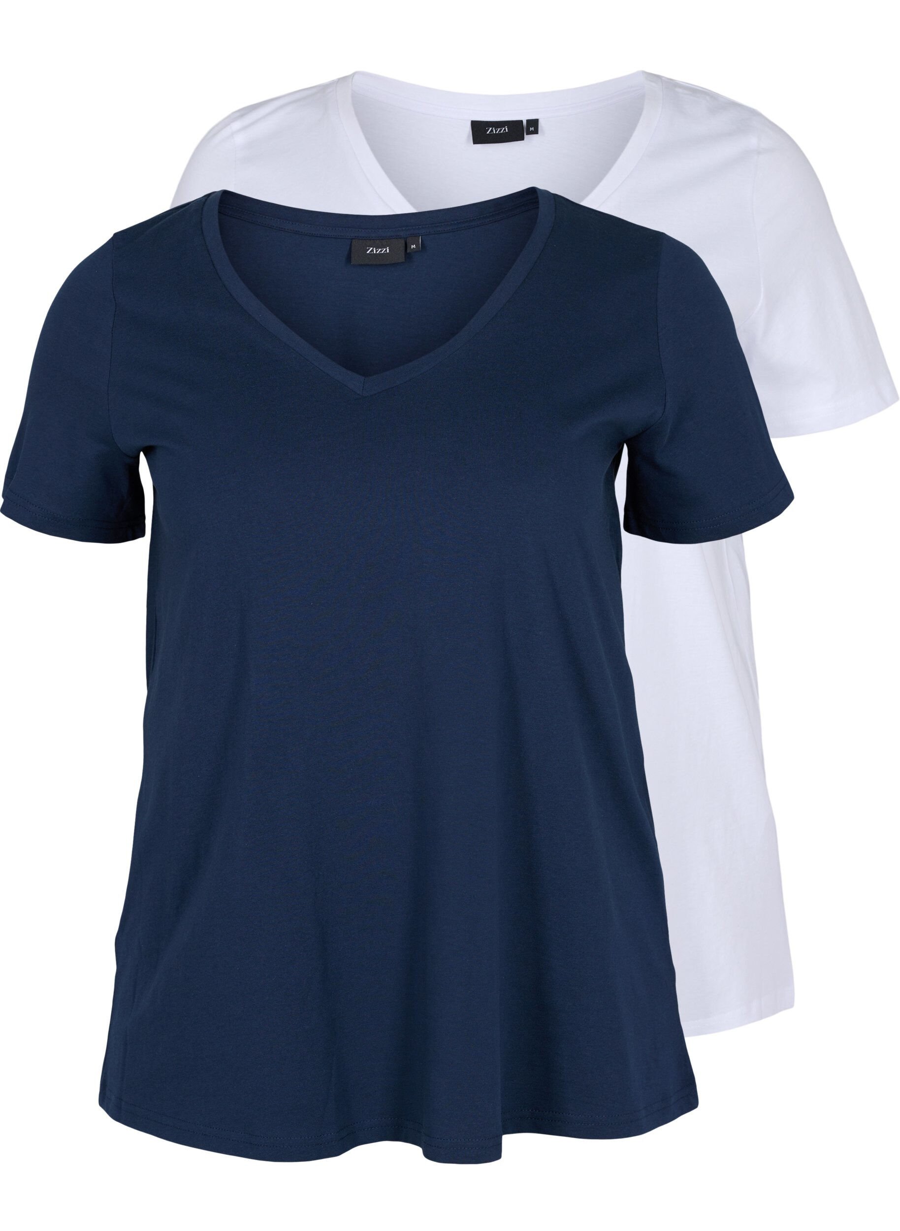 Zizzi 2-pak basis t-shirt i bomuld, Navy B/B White, Packshot image number 0