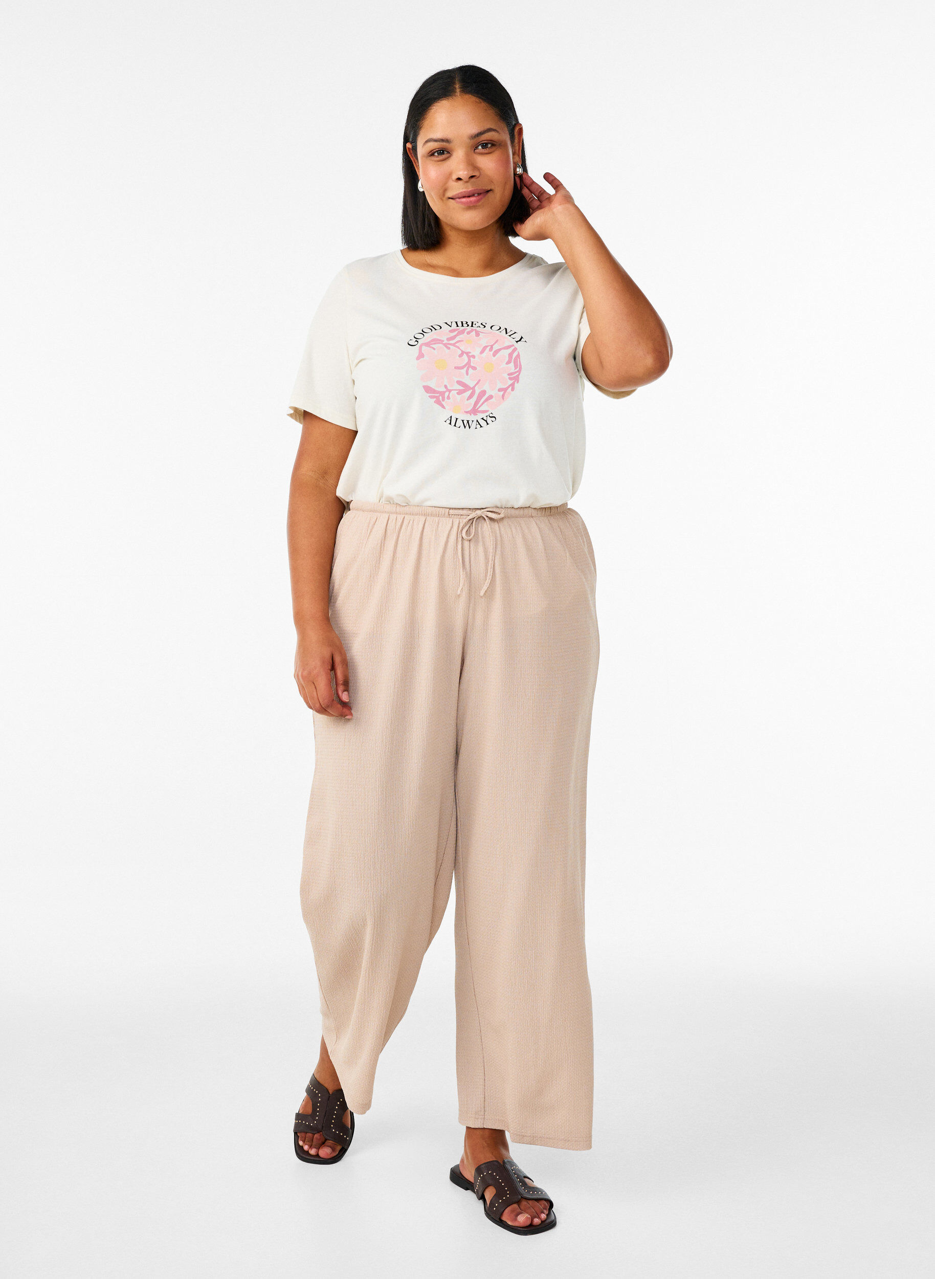 ZizziT-shirt med motiv, Vanilla, Model image number 1