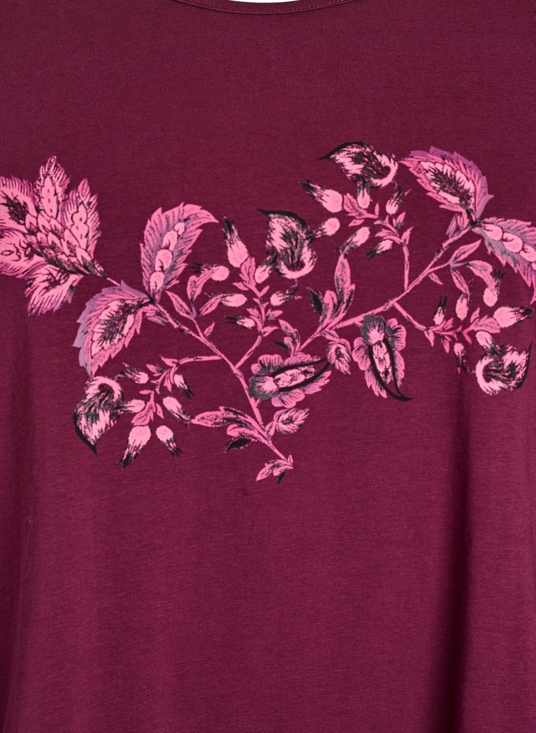 ZizziNatbluse i bomuld med frontmotiv, R&oslash;d, Packshot image number 2