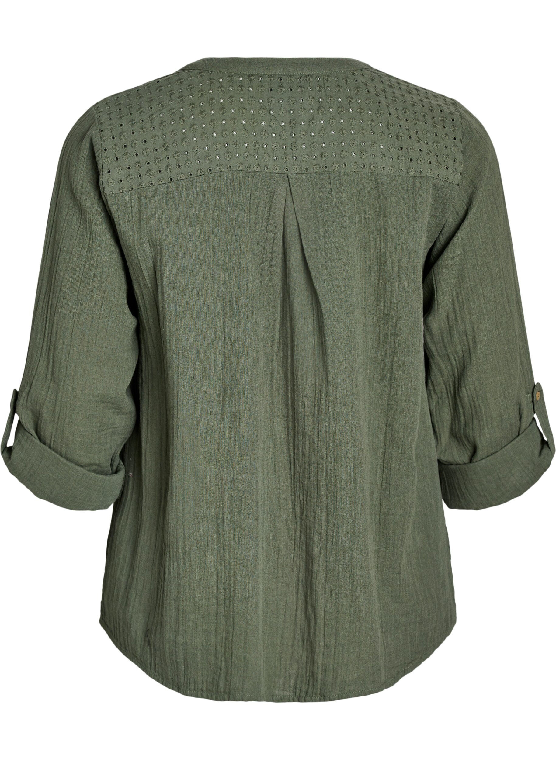 ZizziBluse i bomuldsmusselin med broderi anglaise, Gr&oslash;n, Packshot image number 1