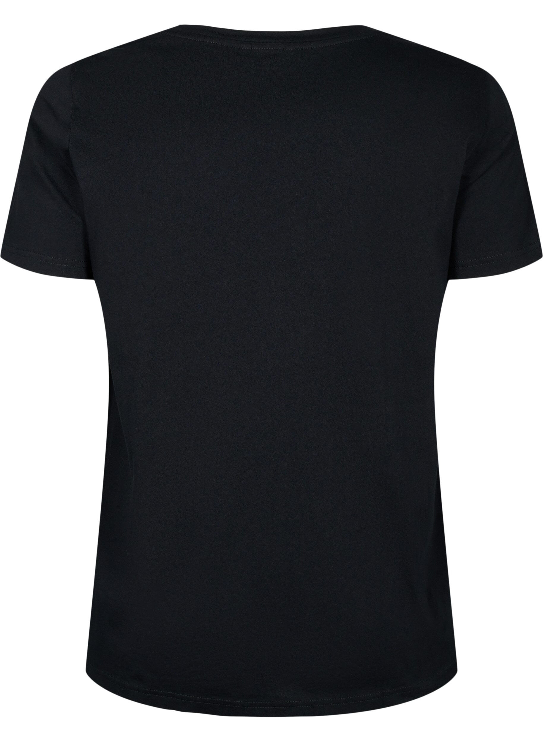 Zizzi Bomulds t-shirt med pailletter, Black W. Face, Packshot image number 1