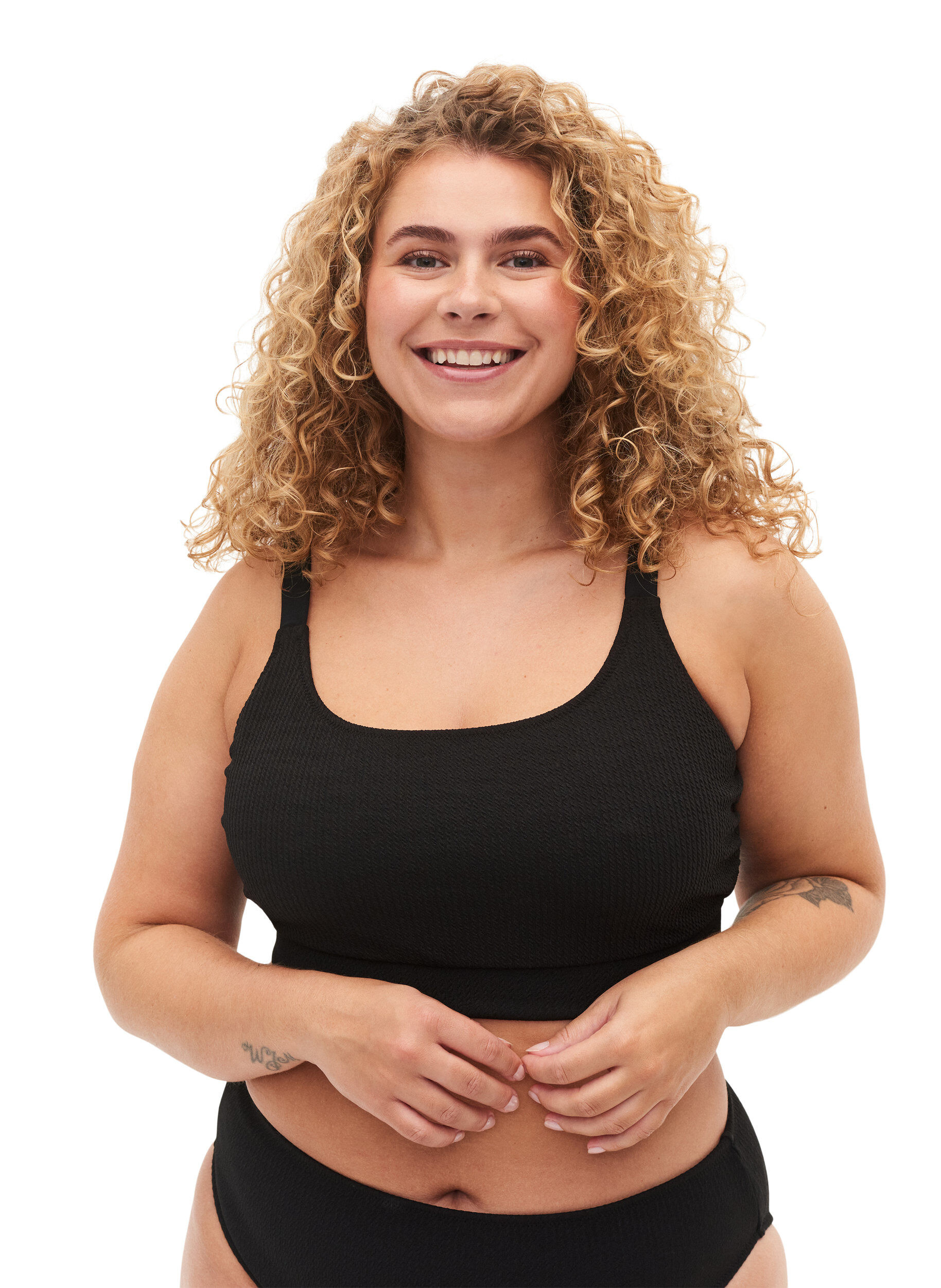 Zizzi Bikini top med crepe struktur, Black, Model image number 2