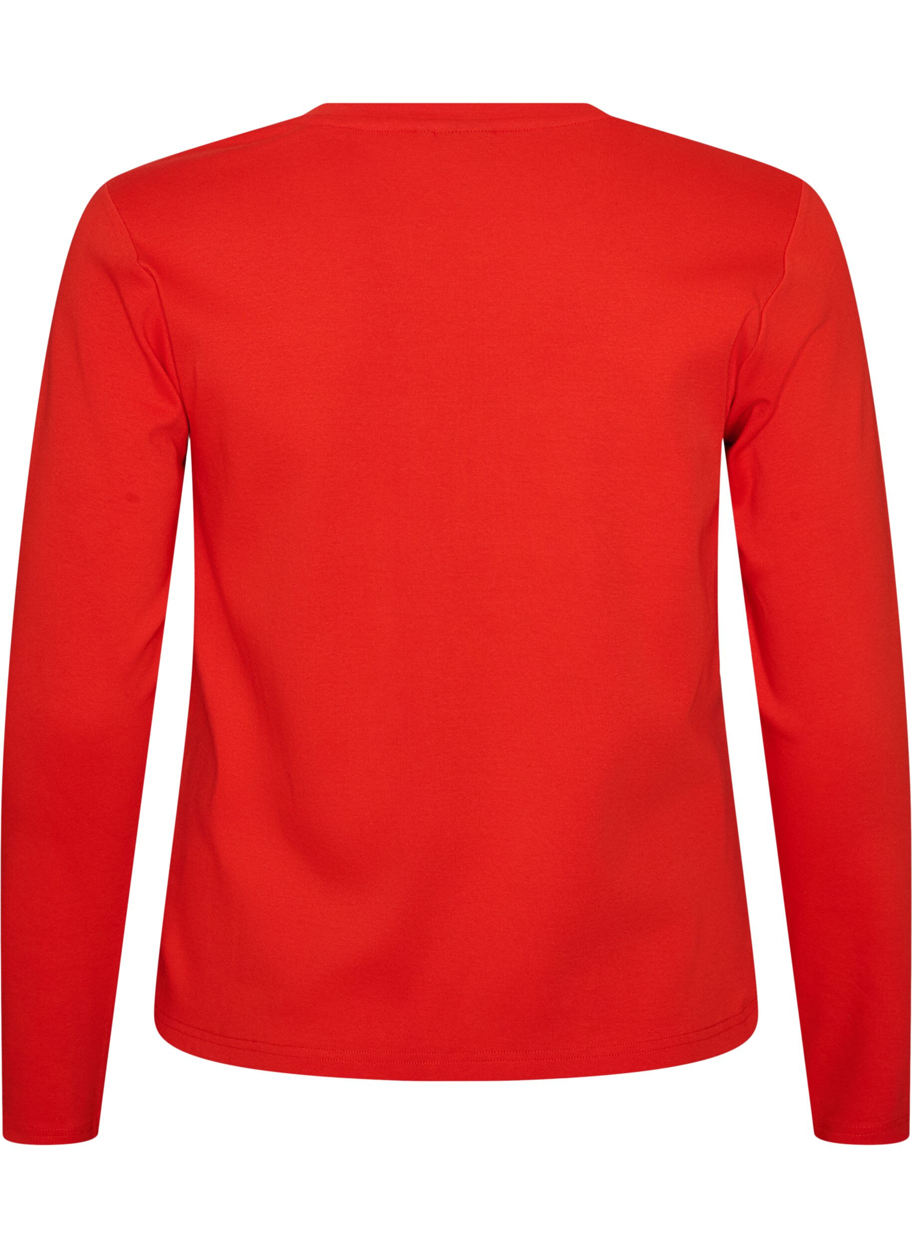 ZizziLang&aelig;rmet basis T-shirt med rund hals, R&oslash;d, Packshot image number 1