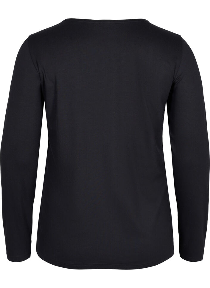 Ensfarvet basis bluse i bomuld, Solid Black, Packshot image number 1