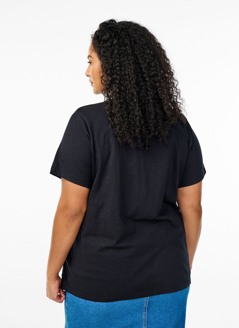 T-shirt med knapdetalje, Sort, Model image number 2
