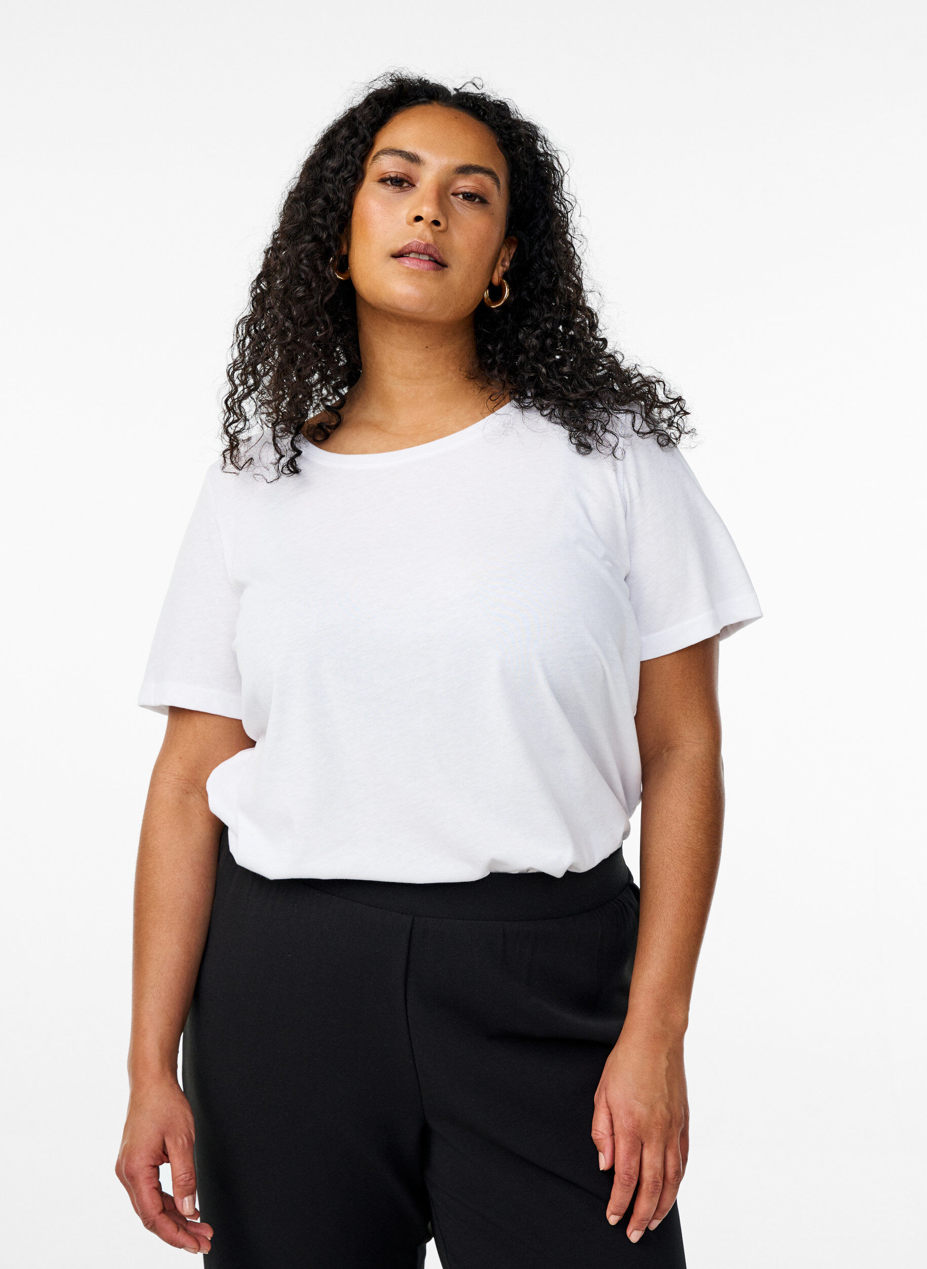 Zizzi FLASH - 2-pak t-shirts med rund hals, Black/White, Model image number 0