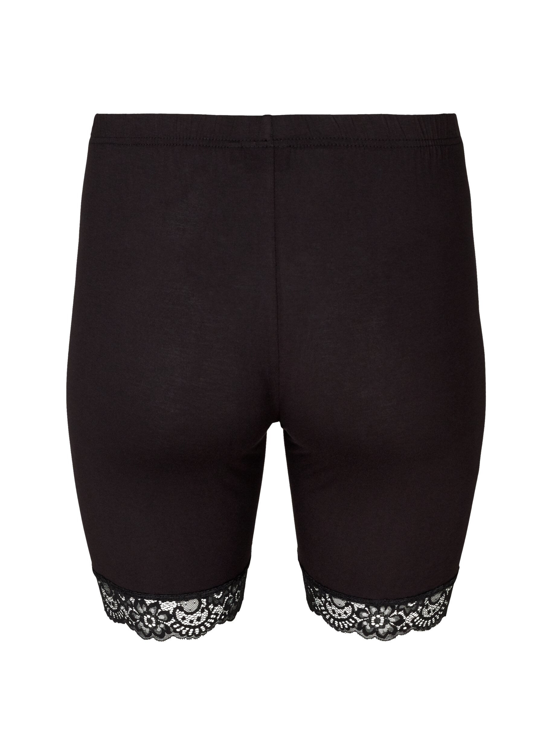 ZizziCykelshorts med blondekant, Sort, Packshot image number 1
