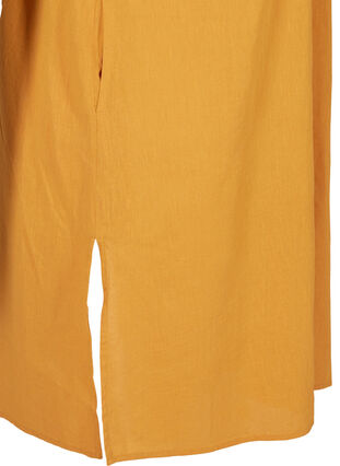 Kortærmet kjole i bomuldsmix med hør, Honey Mustard, Packshot image number 3