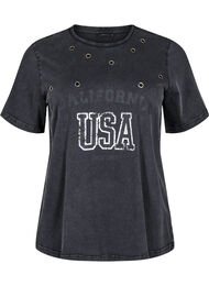 T-shirt med eyelets og print, Grey Washed 