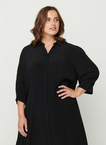 Skjorte kjole i viskose, Black, Model image number 1