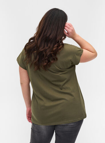 Bomulds t-shirt med printdetaljer, Ivy Green Mel Leaf, Model image number 1