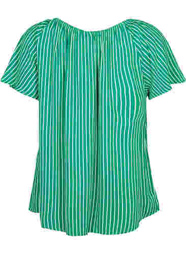 Stribet viskose bluse med korte ærmer, J.Green/White Stripe, Packshot image number 1