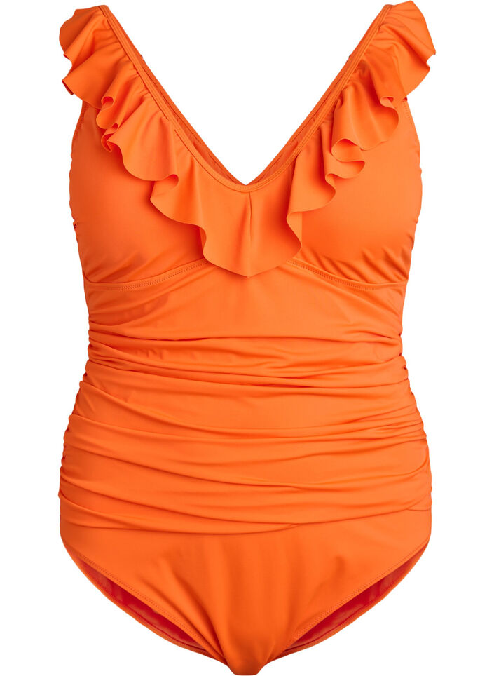 Badedragt med fl&aelig;ser og udtagelige indl&aelig;g, Orange, Packshot image number 0