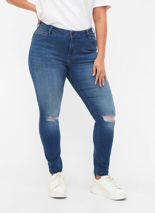 Super slim Sanna jeans med slid, Blue denim, Model image number 2