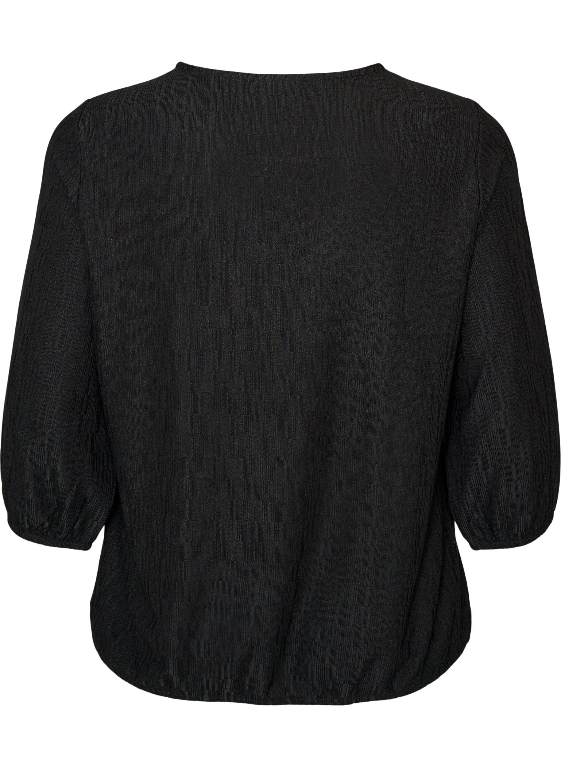 ZizziBluse med struktur og 3/4 &aelig;rmer, Sort, Packshot image number 1