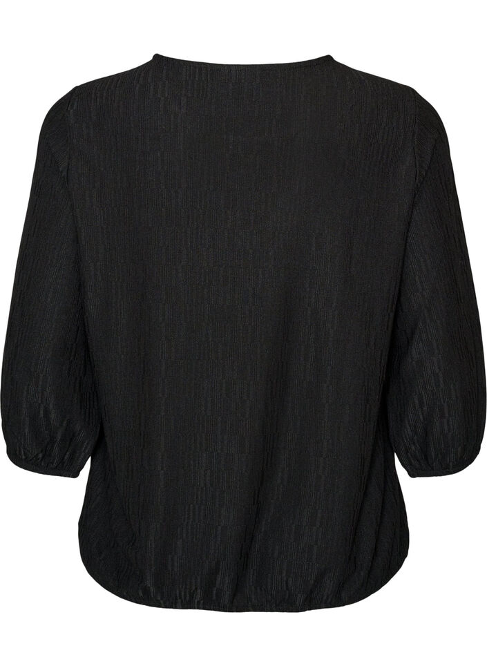 Bluse med struktur og 3/4 &aelig;rmer, Sort, Packshot image number 1