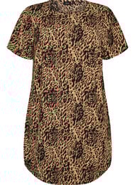 Kjole med print og korte &aelig;rmer, Brun