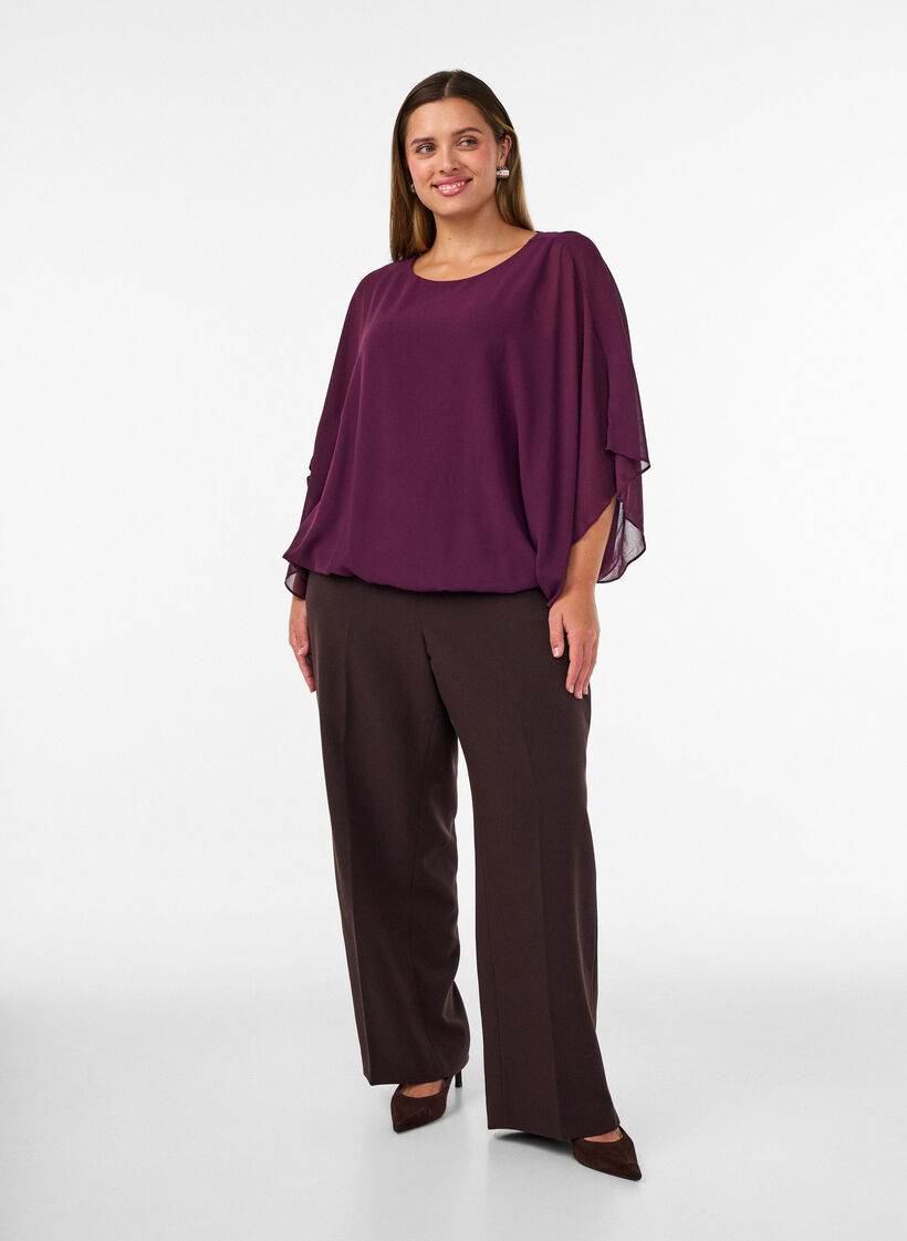 Chiffonbluse med balloneffekt, Lilla, Model image number 1
