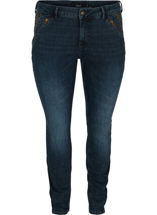 Slim fit Emily jeans med nitter, Dark blue, Packshot image number 0