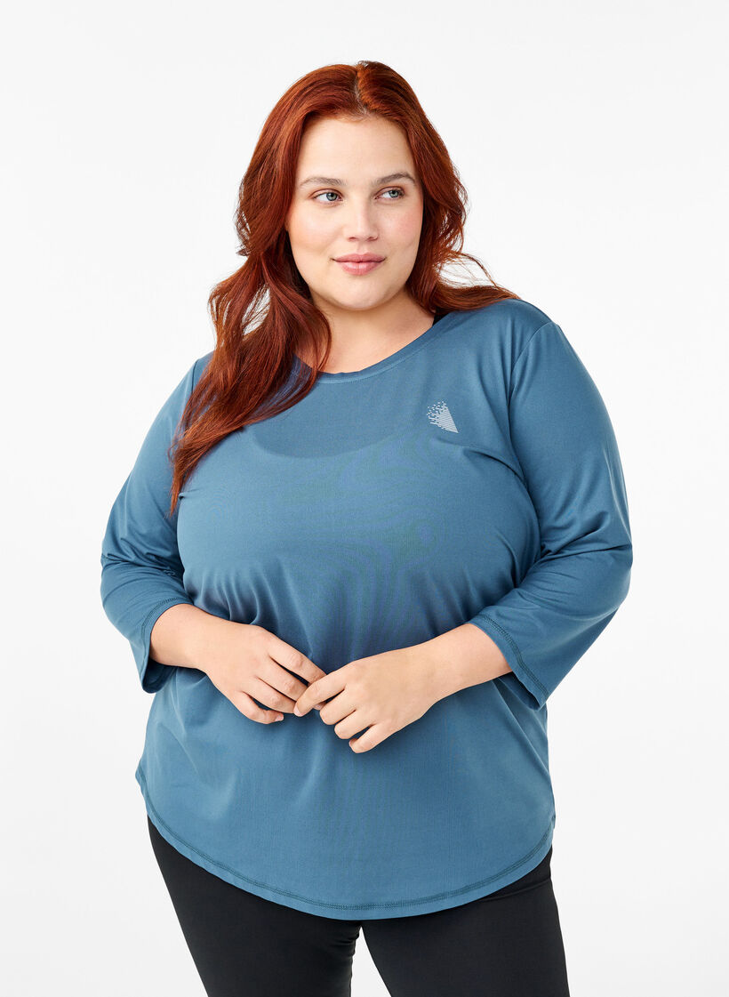 Tr&aelig;ningsbluse med 3/4 &aelig;rmer, Bl&aring;, Model image number 0