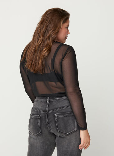 Langærmet mesh bluse, Black, Model image number 1