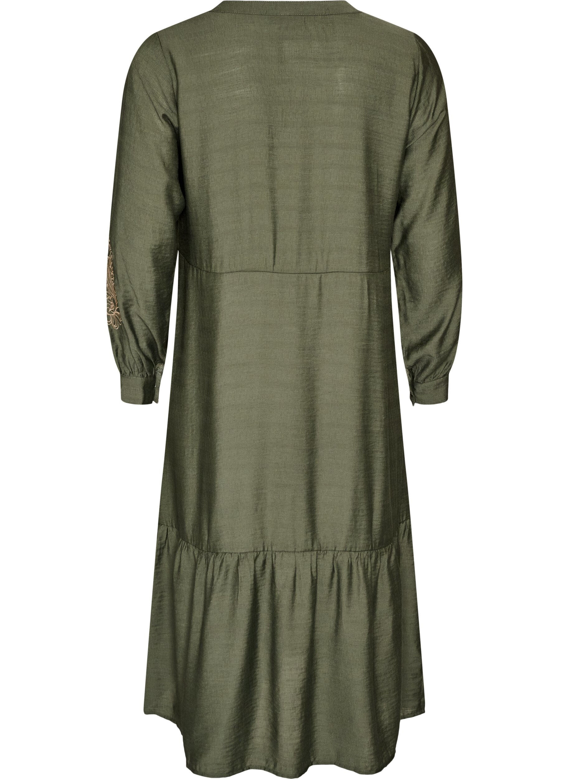 ZizziViskosekjole med broderi og fl&aelig;selag, Gr&oslash;n, Packshot image number 1