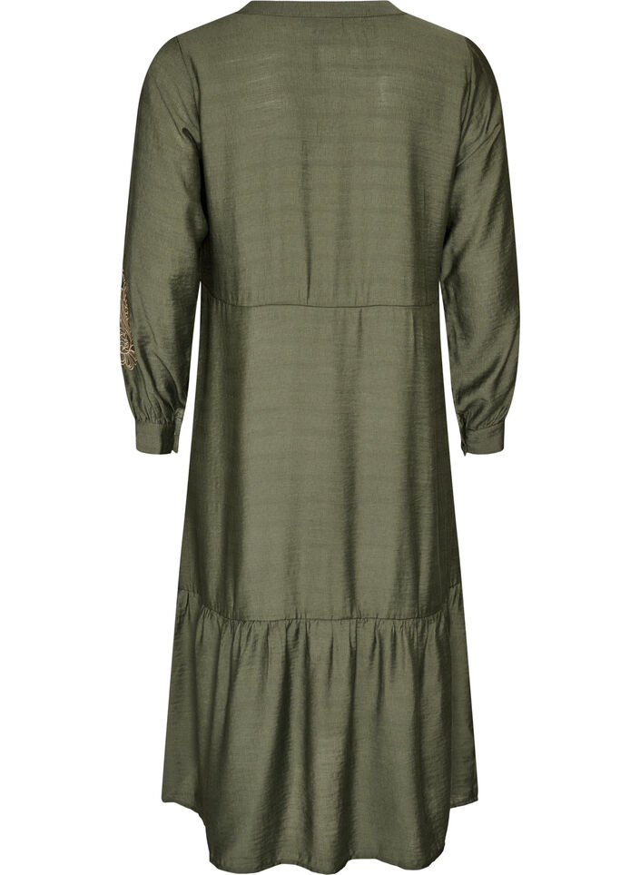 Viskosekjole med broderi og fl&aelig;selag, Gr&oslash;n, Packshot image number 1