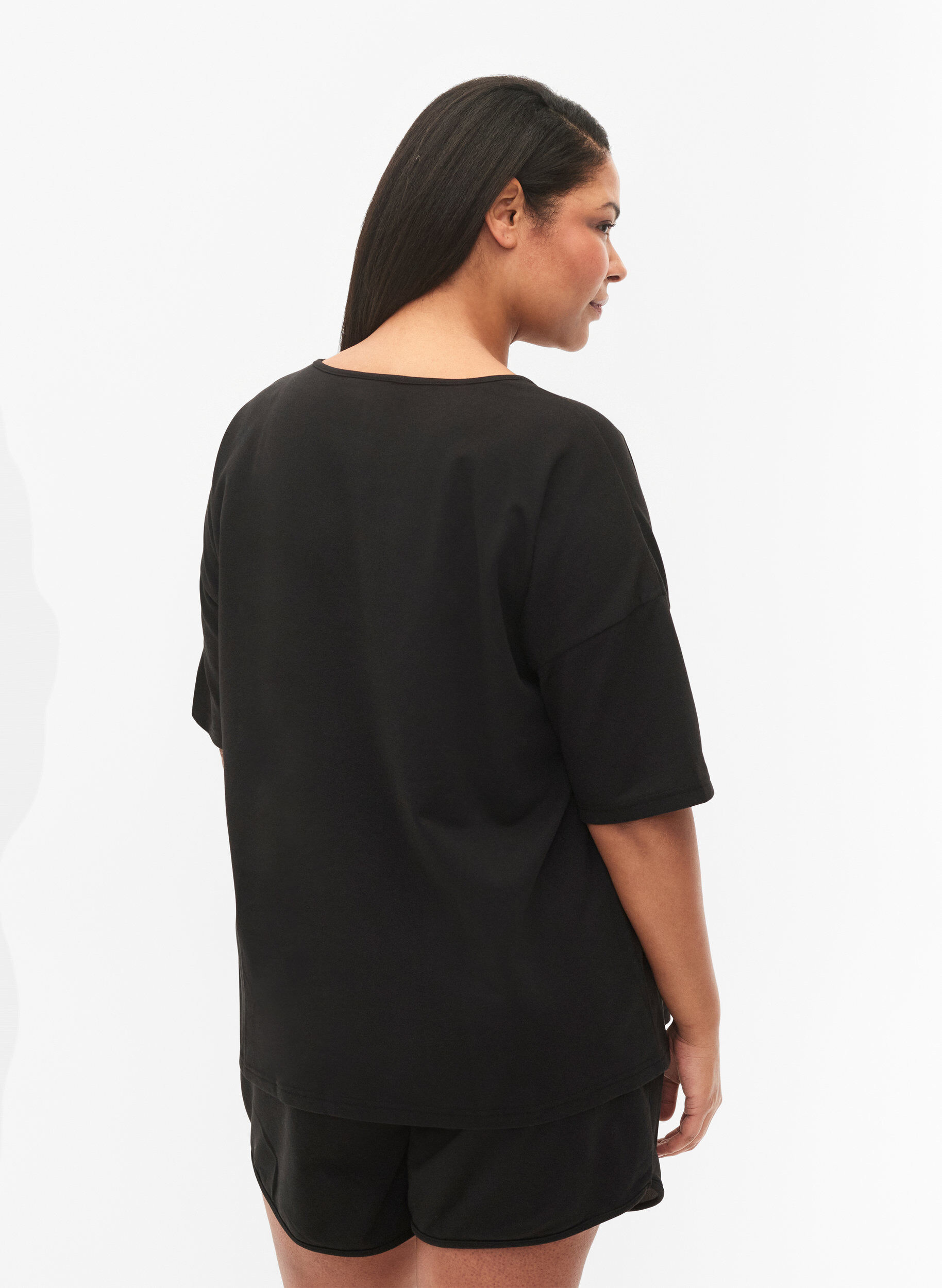 Zizzi Bluse med 1/2 &aelig;rmer, Black, Model image number 1