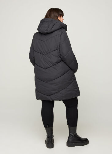 Lang vendbar jakke med hætte, Black COMB, Model image number 1