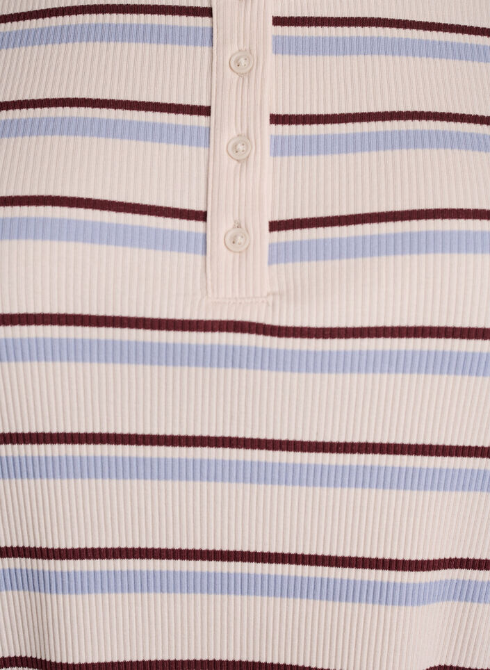 Rib T-shirt med striber og knapdetalje, Lilla, Packshot image number 2