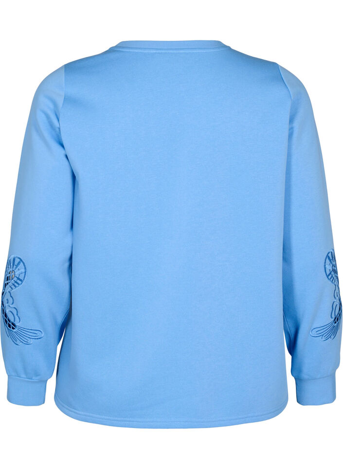 Sweatbluse med broderede udskæringer, Della Robbia Blue, Packshot image number 1