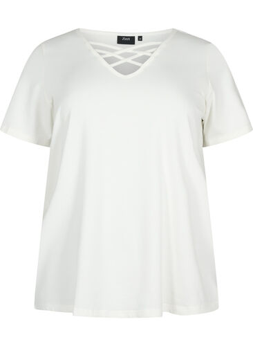 T-shirt med v-udskæring og krydsdetalje, Warm Off-white, Packshot image number 0
