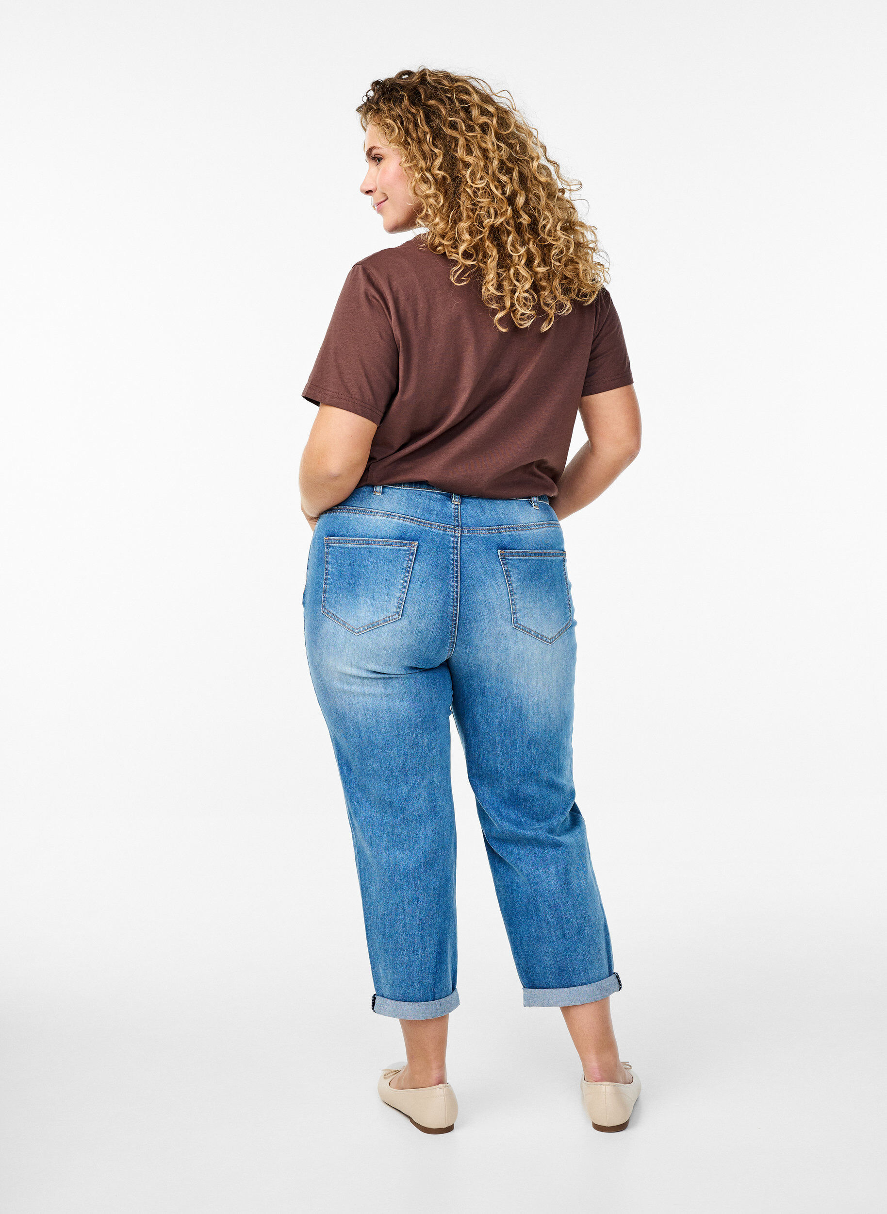Zizzi7/8 jeans med opsm&oslash;g og h&oslash;j talje, Bl&aring;, Model image number 1