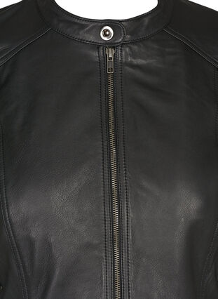 Kort læderjakke med lynlås, Black, Packshot image number 2