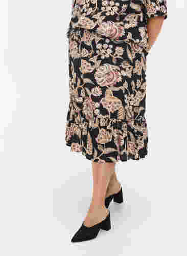 Printet viskose nederdel med flæsekant, Paisley Flower, Model image number 1