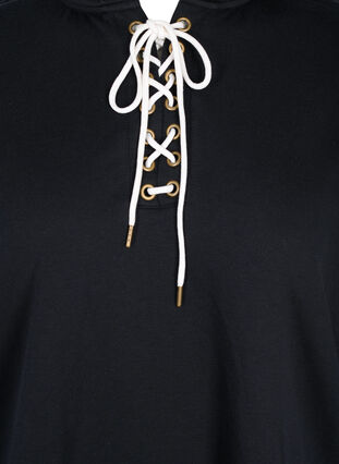Sweatshirt med hætte og kontrastfarvet snøre, Black, Packshot image number 2
