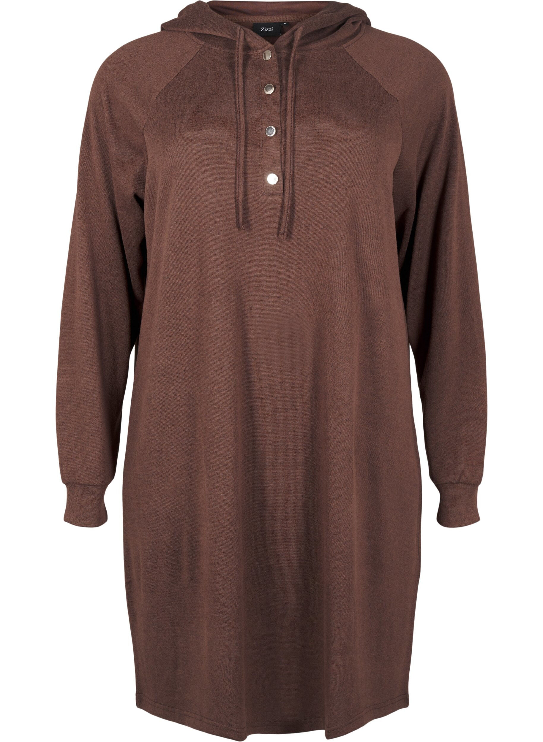Zizzi Lang&aelig;rmet sweatkjole med h&aelig;tte, Chocolate M. M&eacute;l., Packshot image number 0