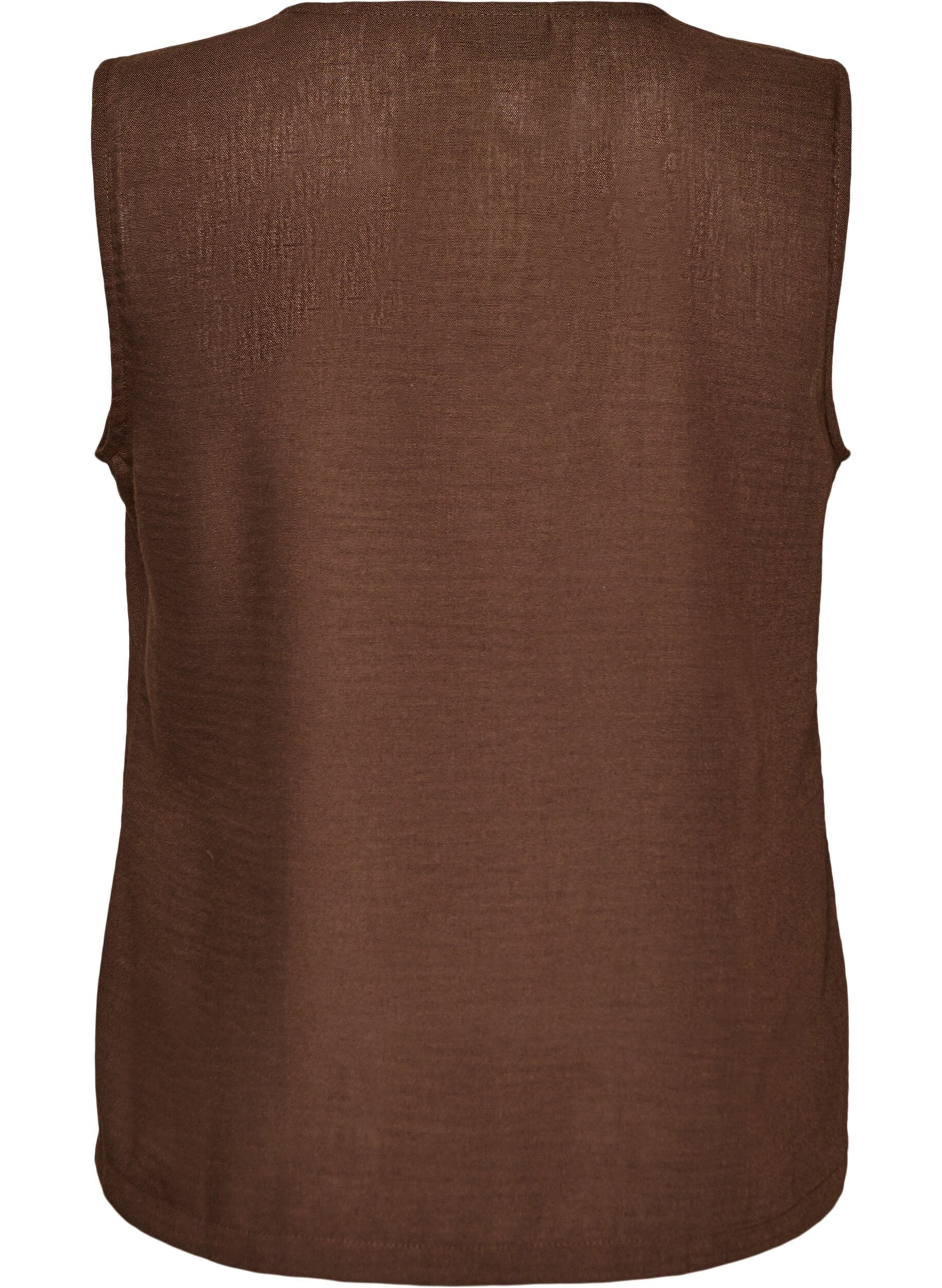 Zizzi&AElig;rmel&oslash;s vest med V-udsk&aelig;ring og knapper, Brun, Packshot image number 1