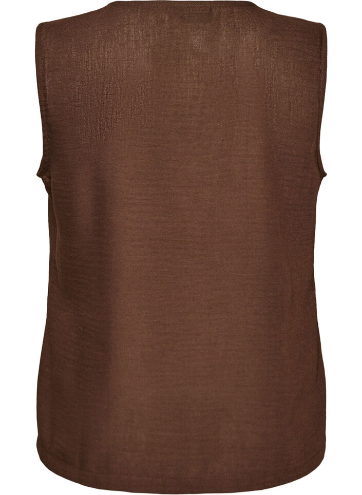 &AElig;rmel&oslash;s vest med V-udsk&aelig;ring og knapper, Brun, Packshot image number 1