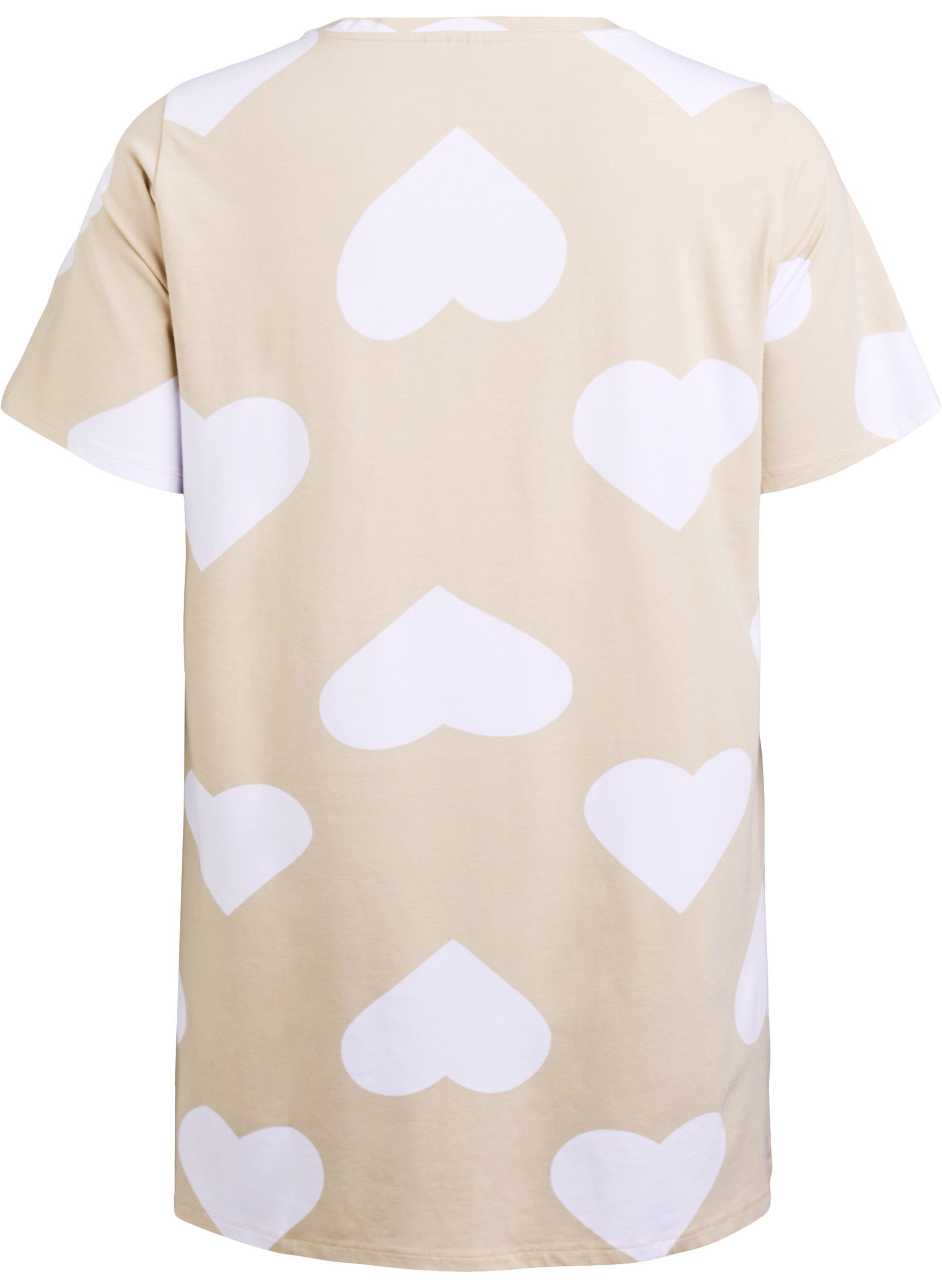 Zizzi Lang nat t-shirt i modalmix med hjerter, Beige, Packshot image number 1