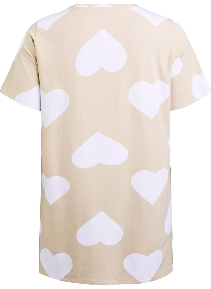 Lang nat t-shirt i modalmix med hjerter, Beige, Packshot image number 1