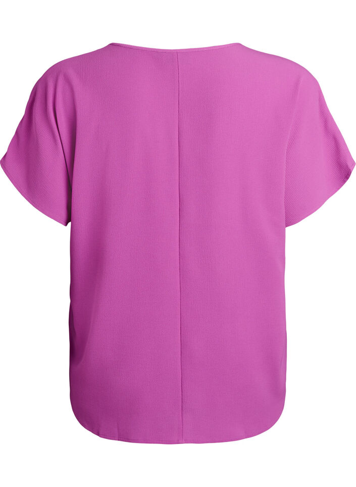 Bluse med korte &aelig;rmer og rund halsudsk&aelig;ring , Lilla, Packshot image number 1