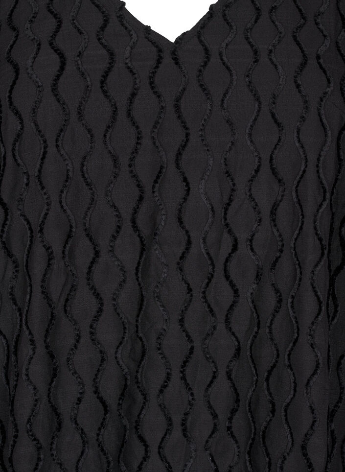 Langærmet bluse med mønster og V-hals, Black, Packshot image number 2