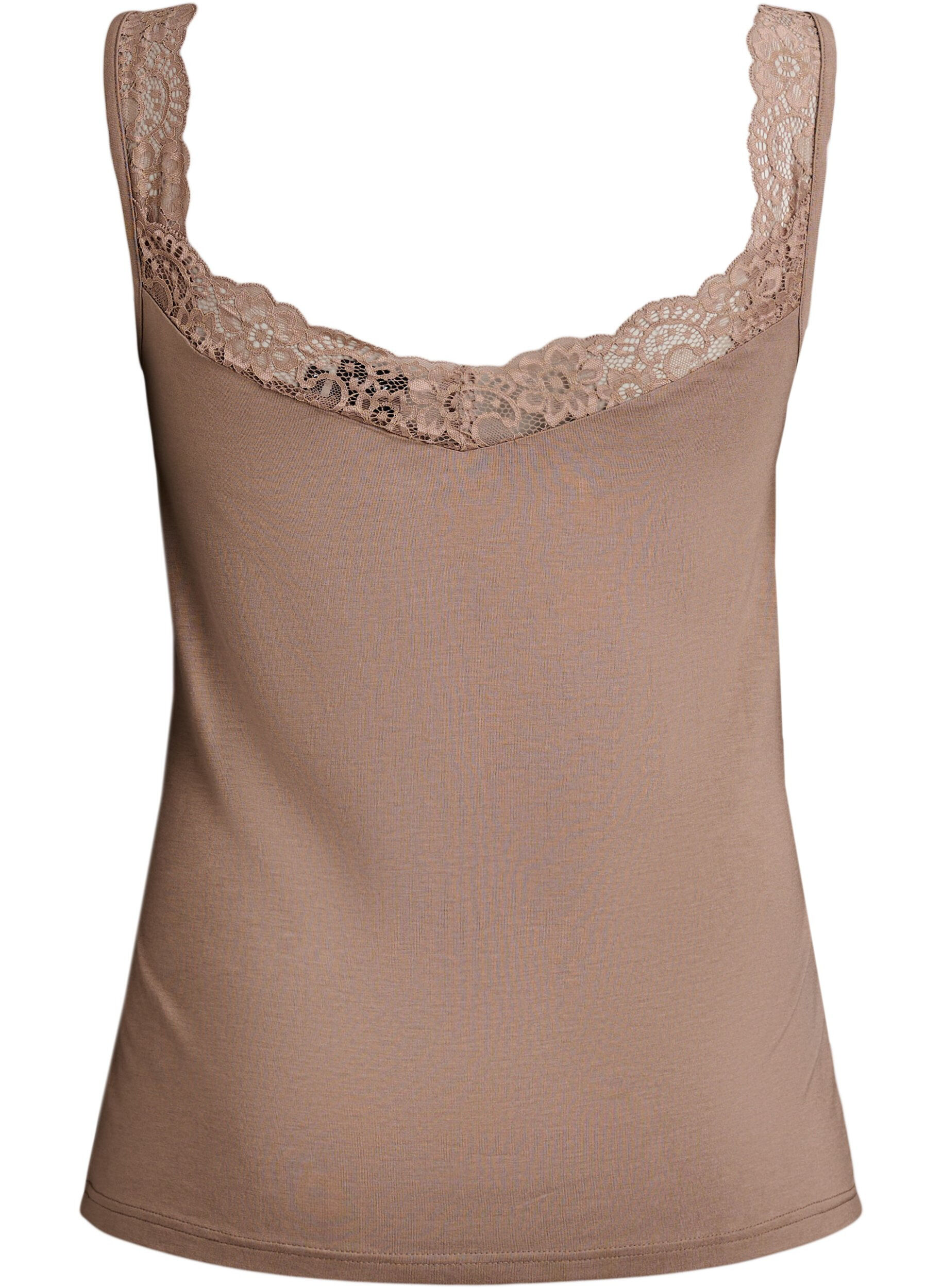ZizziViskose top med blondekant, Beige, Packshot image number 1