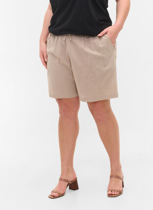 Løse shorts i bomuldsmix med hør, Simply Taupe, Model image number 2