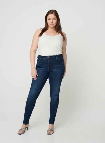 Super slim Amy jeans med høj talje, Dark Blue, Model image number 0