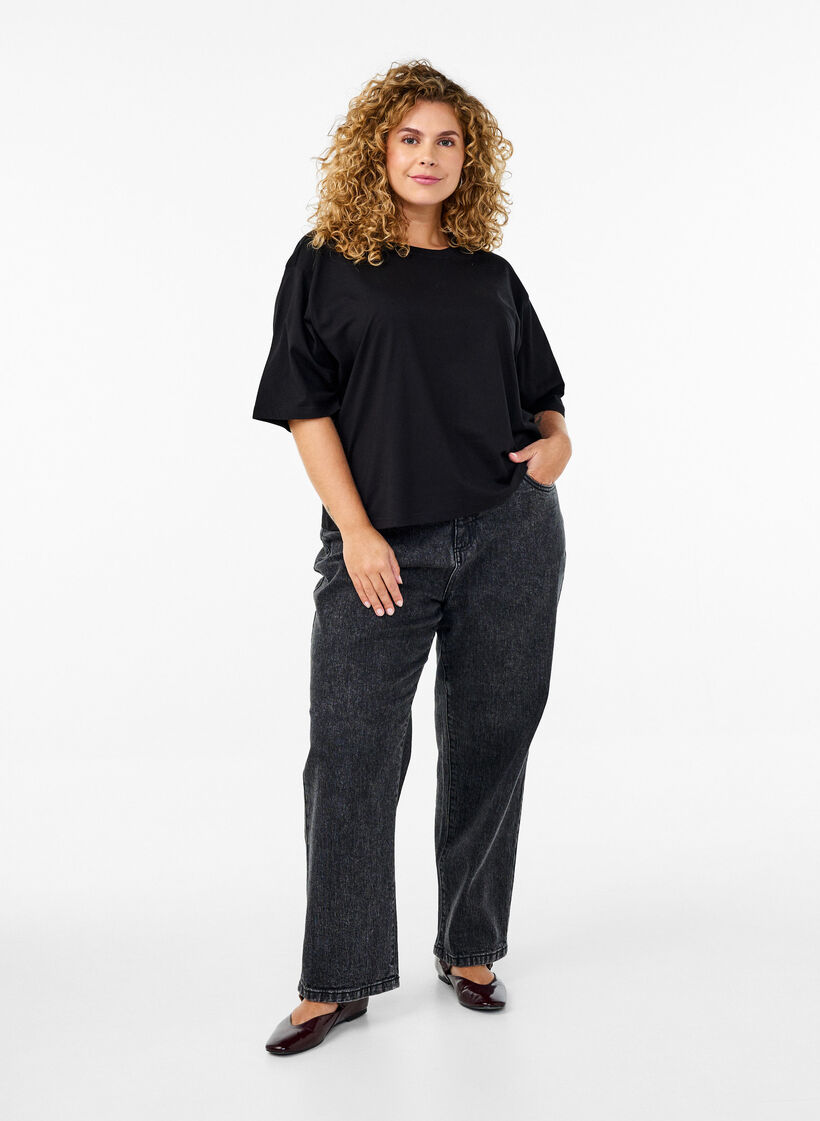 Boxy t-shirt i økologisk bomuld, Sort, Model image number 1